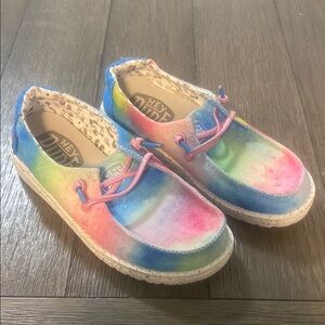Hey Dude Blue and Pink Moccasins with Classic Style